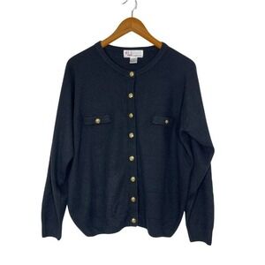 Vintage Milano Design Group Cardigan‎ Sweater Black Gold Button Front XL Preppy